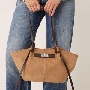 Gina Tricot Blue Faux Suede Small Tote Bag With Strap And Clutch Detail