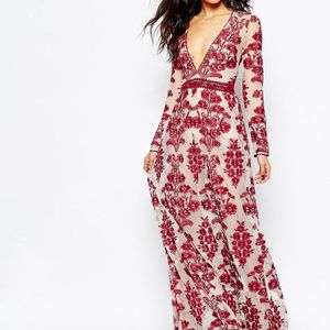 For Love & Lemons Temecula Embroidered Maxi Dress In Red - Red