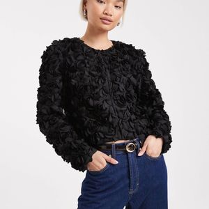 French Connection Black Verity 3d Textured Floral Jacket