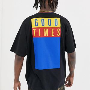 Good times - t-shirt long oversize avec imprimé au dos et bordure contrastante rayée ASOS pour homme en coloris Noir