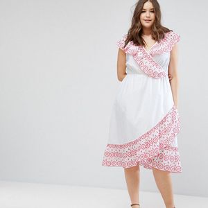 ASOS White Broiderie Skater Dress With Cold Shoulder