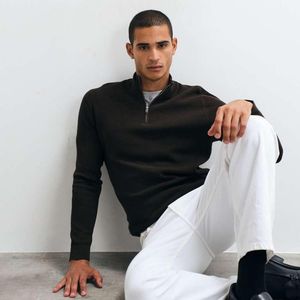 Mango Black Cotton Rich Knitted Quarter Zip Jumper for men