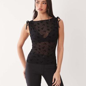 ASOS Black Flocked Ditsy Slash Neck Open Back Top With Picot