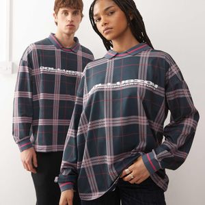 Collusion Blue Unisex Long Sleeve Check Football Top for men
