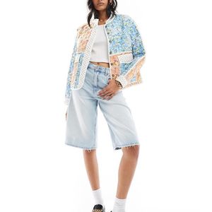 ONLY Blue Padded Patchwork Jacket