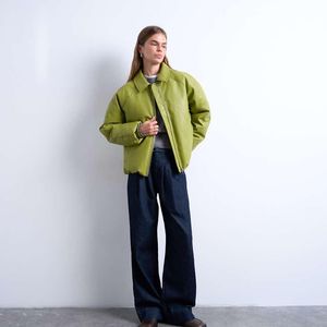 TOPSHOP Green Faux Leather Padded Puffer Jacket