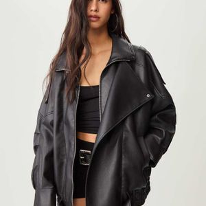 Stradivarius Black Oversize Leather Effect Jacket With Collar