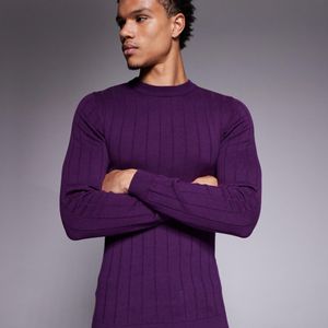 ASOS Purple Muscle Fit Long Sleeve Knitted Rib T-shirt for men