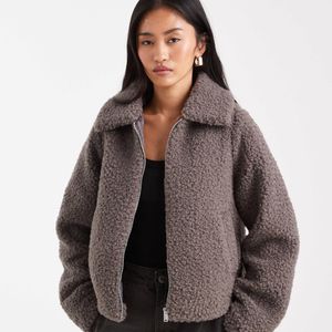 Threadbare Grey Short Borg Jacket