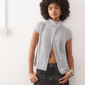 Collusion White Waffle Knitted Funnel Neck Open Cardi