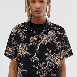Huf Overhemd Met Korte Mouwen En Bloemenprint In Zwart voor heren