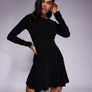 ASOS Black Cord Drop Waist Mini Dress With Pleated Skirt