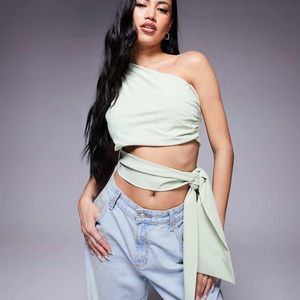 ASOS Blue Clean One Shoulder Tie Side Top