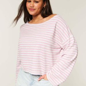 Hollister Pink Easy Striped Off-The-Shoulder Sweatshirt