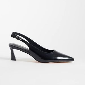 London Rebel Black Eliza Sling Back Kitten Heels