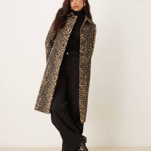 Mango Brown Leopard-print Long Coat