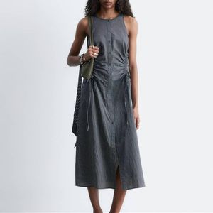 & Other Stories Blue Ruched Side Cotton Midi Dress