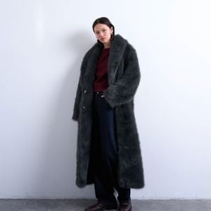 TOPSHOP Blue Faux Fur Oversized Shawl Extra Long Coat