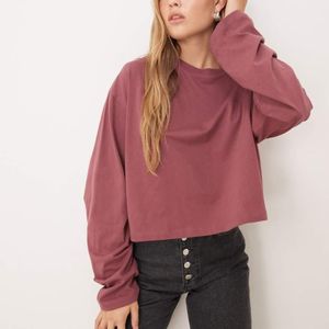 ASOS Red Long Sleeve Boxy Cropped T-shirt