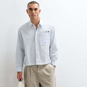 ASOS Grey Boxy Stripe Shirt With Placement Embroideries for men