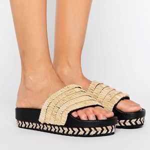 Sixtyseven Natural Raffia Espadrille Slide Flat Sandals