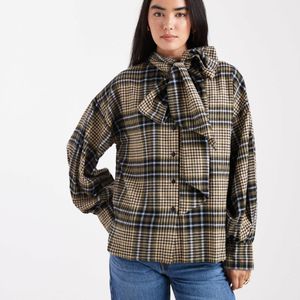 ASOS Brown Bow Neck Oversized Shirt