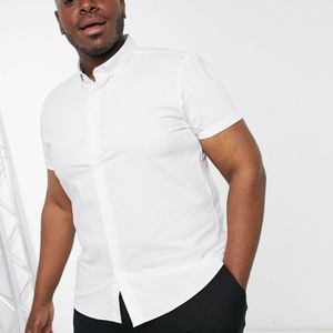 Big & Tall - Camicia slim elasticizzata a maniche corte bianca di Topman in Bianco da Uomo