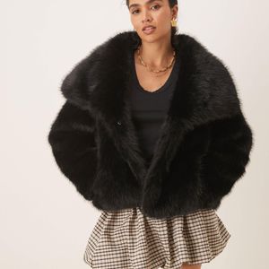 Pretty Lavish Black exaggerated Collar Faux Fur Coat