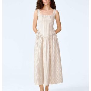 OMNES White Dresses Suri Linen Midi Dress With Corset-Style Top