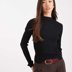 ASOS Black Knitted Placement Rib High Neck Top