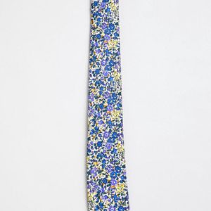 Moss Bros Purple Moss London Silk Blend Tie In Floral Design for men