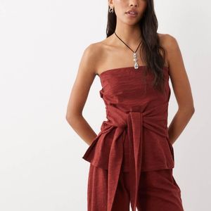 ASOS Red Bandeau With Tie Detail Top
