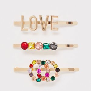 ALDO Devoa - Set Van 3 Regenboogkleurige Haarspeldjes Met Love En Stras, Multipack in het Metallic