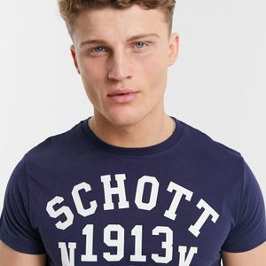 Schott Nyc – es t-shirt mit rundhalsausschnitt und print auf der brust in Blau für Herren
