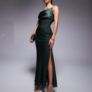 ASOS Blue Satin Chiffon Mix Draped One Shoulder Maxi Dress