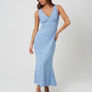 Brave Soul Blue Strappy V-Neck Floral Midi Dress