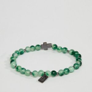 Icon Brand Green Beaded Bracelet With Cross Charm for men