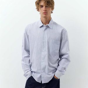 Pull&Bear Blue Striped Long Sleeve Shirt for men