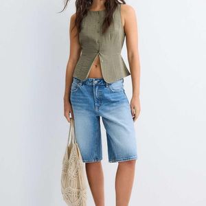Stradivarius Blue Sleeveless Buttoned Top