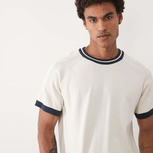 ASOS White Relaxed Knitted T-shirt With Navy Tipping for men