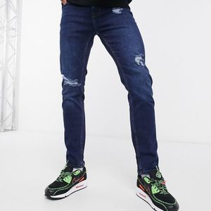 Celio* Smalle Jeans Met Scheuren En Lichte Wassing in het Blauw voor heren