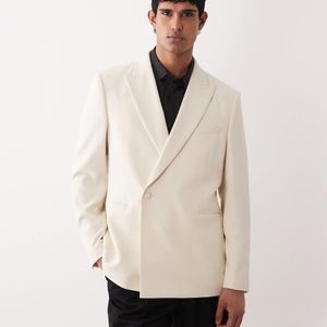 ASOS Natural Double Breasted Deep Wrap Regular Blazer for men