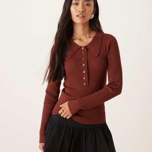 Jdy Red Scallop Trim Knitted Polo
