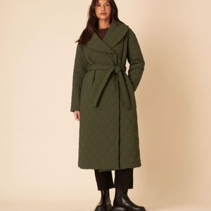 Nobody's Child Green Longline Tie Waist Quilted Puffer Coat