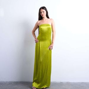 TOPSHOP Green Satin Bandeau Maxi Dress