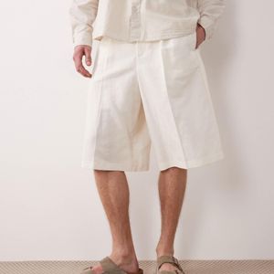 ASOS Natural Linen Rich Oversized Bermuda Dress Shorts for men
