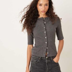 ASOS Grey Half Sleeve Button Through Supersoft Cardigan