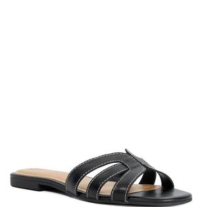 Dune Black Larrissa Flat Leather Slip On Sandals