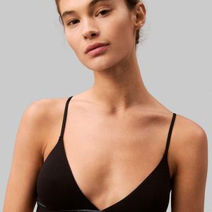 Calvin Klein Black Tonal Logo Cotton Triangle Bralette With Logo Taping