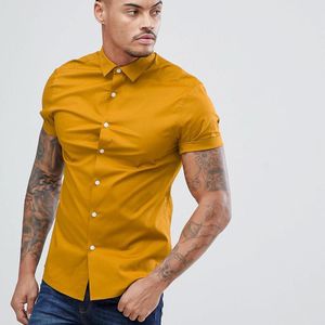 ASOS Yellow Skinny Shirt In Mustard With Short Sleeves for men